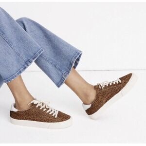 Madewell Sidewalk Low-Top Sneakers Spot Dot Calf Hair Women's 7.5 Brown AA176